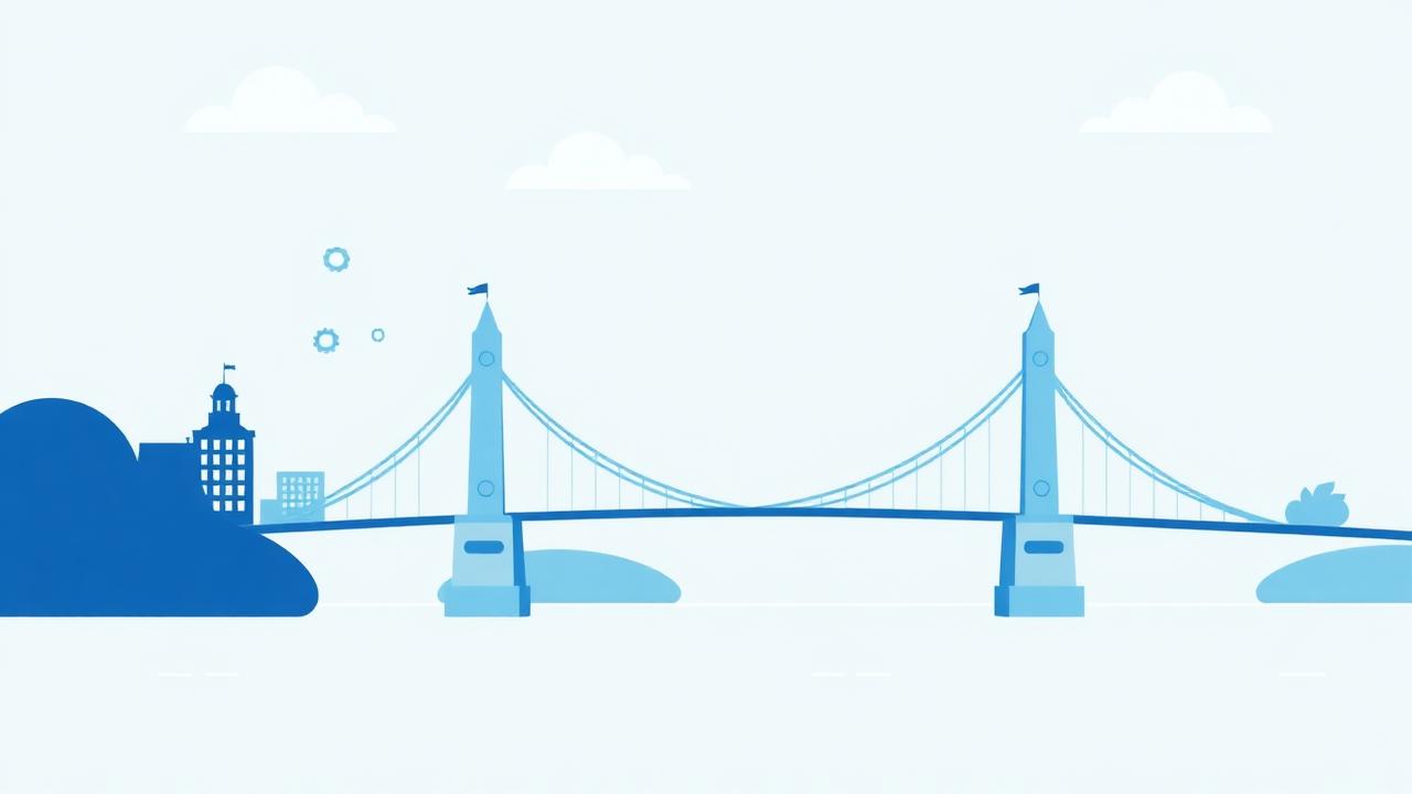 Professional UK grants illustration showing bridge to funding with documents and charts